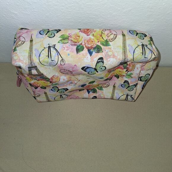 Tahari Makeup Travel Bag With Paris France Butterfly Floral Print Design - Picture 4 of 5